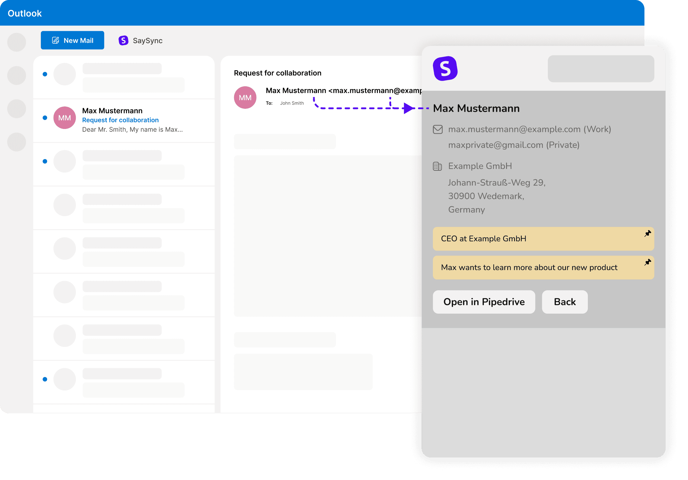 See Pipedrive contact in Outlook